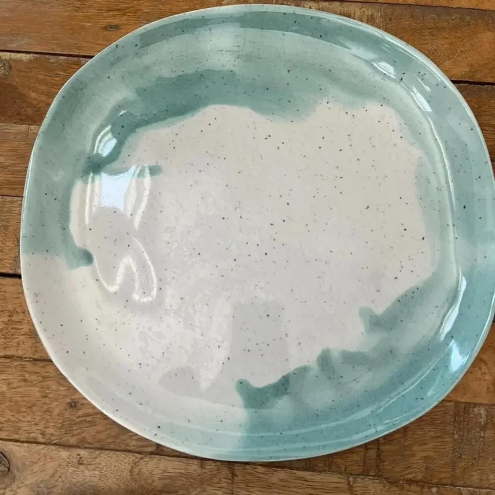 West Elm Seaside Melamine Blue Speckle Dinner Plates 10.5